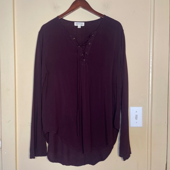 Cloth & Stone Purple Lace-Up Top